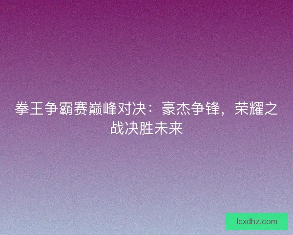 拳王争霸赛巅峰对决：豪杰争锋，荣耀之战决胜未来